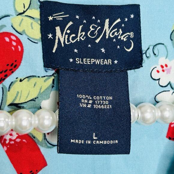 Nick & Nora Strawberry Pajama Top Womens Large Sleepwear‎ Summer Retro Country - Picture 12 of 13